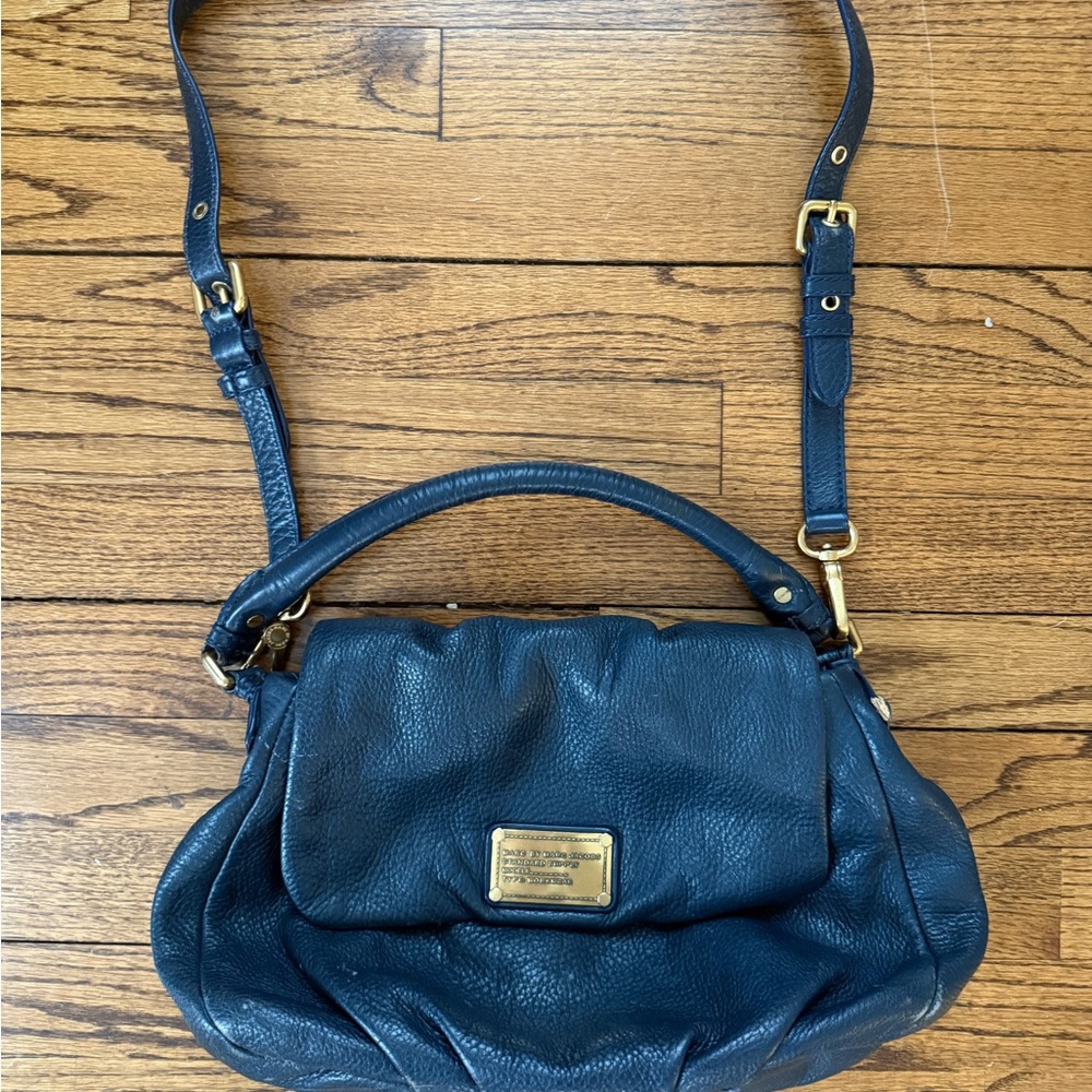 Pebbled Leather Shoulder Bag in Dark Teal with Gold Hardware